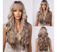 Cokbyavla Long Hair Wig Lace Front Net Fashion Wig Air Long Curly Hair Big Wave Gradient Wig Set Wax Roller for Hair Removal (A, One Size)
