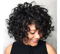 Cokbyavla Long Lace Front Wig Synthetic Women's Wig Black Small Curly Wavy Fiber High Temperature African False Head Cover Curly Human Hair Wig Glueless Lace Front Human Hair Mens Shampoo for (Black,