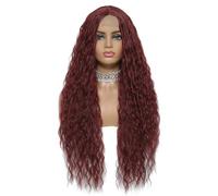 Cokbyavla M20b25 Head European And Long Hair Wavy Female Wig African Small Curly Wig Front Lace Wig Long Curly Hair Fiber Headgear Hair Dryer Stand (Wine, One Size)