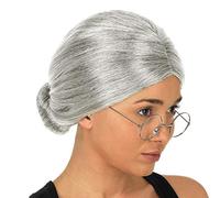Cokbyavla M20b25 Head Lady Costume Granny Wig Fancy Grey Mother Bun Hair Old Grandma Dress wig Kids Hair Gel for Boys (Grey, One Size)
