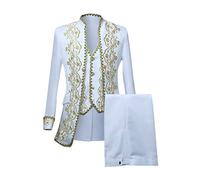 Cokbyavla Men Satin Face Sequins Floral Pattern Suit Jacket Blazer,Mens Sequin Blazer Shiny Jacket Silver Metallic Jacket with Fur Black and White Jacket Mens Blue Blazer(36White,XXL)