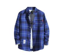Cokbyavla Men's Casual Plaid Flannel Shirt,Casual Shirts for Men Mens Waffle Knit T Shirts Men's Big and Tall Jacket Grey Long Sleeve Shirt Men Mens Plaid Overcoat Warm S(4Blue,5XL)