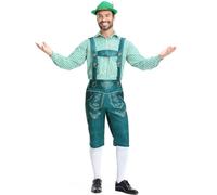 Cokbyavla Men's German Bavarian Oktoberfest Costume Set for Halloween, Costume Men Funny Lederhosen Oktoberfest Set for Men Lederhosen Suspenders And Hat Beer Accessories Hall M