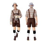 Cokbyavla Men's German Bavarian Oktoberfest Costume Set for Halloween, Costume Men Funny Lederhosen Oktoberfest Set for Men Lederhosen Suspenders And Hat Beer Accessories Hall XL