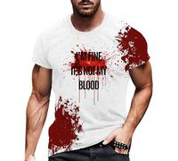 Cokbyavla Mens I'm Fine Blood Graphic T-Shirts,Halloween Short Sleeve Tshirts for Women Blood Splatter Hawaiian Shirt V-Neck T-Shirts Men XXL Funny Hoodie Terrifier Shirt Halloween Shirts Brick Red
