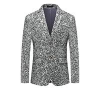 Cokbyavla Men's Sequin Blazer,Men's Sequined Jacket Sparkling Suit Jacket Men Metallic Top for Men Big and Tall Mens Suits Blue Mens Tuxedo Jacket with Tails Led Suit(18Silver,4XL)