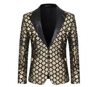 Cokbyavla Men's Shiny Sequins Suit Jacket Blazer,Mens Velvet Sequin Costume Tuxedo Stage Show Suit Mens Suit Shiny Christmas Outfit Men Metallic Silver Jacket Women Plus(42Gold,XL)