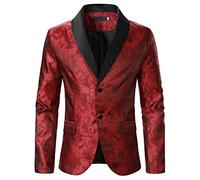 Cokbyavla Men's Shiny Sequins Suit Jacket Blazer,Sequin Jackets Unisex Mens Metallic Shiny Short Set Masquerade Party Dress Christmas Suit for Men Big and Tall Mens Leath(57Wine,L)