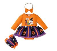 Cokbyavla My 1st Halloween Pumpkin Romper, Halloween Costume For Toddler Girl Baby Girl Helloween Skirt Set Ghost Costume Kids Little Dress For Baby Shower Infant 9-12 Months