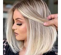 Cokbyavla Overnight Wigs Blonde Wig Bob Wig Short Straight Wigs For Women Short Human Hair Ladies Straight Cosplay BOB Party Natural Light Gold For Women Party Daily Use Wedding Hair (Rose Gold, One S
