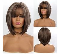 Cokbyavla Parts You Loose Hair Wigs Straight With Flat Bangs Synthetic Colorful Cosplay Daily Party Wig For Women Natural As Real Hair Flat Hair Brush (Khaki, One Size)