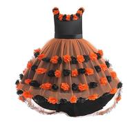 Cokbyavla Party Tulle Dress for Little Girls, Halloween Costumes For Girls Dresses Baby Suspender Skirt Set Ghost Costume Toddler 4T Big Girl Dresses The Flintstones Cost(2Orange,4-5 Years)
