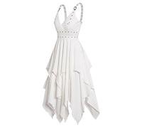 Cokbyavla Plus Size Medieval Dress,Irish Dress Shirts Men Renaissance Short Dress Peasant Maid Outfit for Women Cap Sleeve Plus Size Vintage Dresses for Curvy Women 1800s Dress F(White,XL)