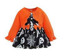 Cokbyavla Pumpkin Dress Baby Halloween Clothes, Girls Halloween Tutu Baby Girls Clothes Ghost Costume Toddler Linen Dress Black Newborn Outfit Fancy For To Infant 6-12 Months