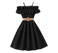 Cokbyavla Ruffle Pleated Tiered Dresses,Teen Girl Graduation Dresses Boho Dress for Infant Fancy Infant Girl Dress Summer Tween Dress for Banquet Girls Party Dress 8-9 Years Princess Outfits F Black
