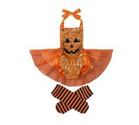 Cokbyavla Ruffle Shirt Pumpkin Halloween Dress, Toddler Girl Halloween Outfit Girls Princess Tulle Dress 2024 Baby Girl Pumpkin Print Romper Lit Infant 6-12 Months
