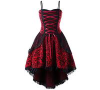 Cokbyavla Ruffle Spaghetti Strap Punk Dress,Scottish Dress for Women Renaissance Renaissance Fair Costume Women Fairy Plus Size Witch Costume Outfit for Women Dresses for Women Hallowee Red