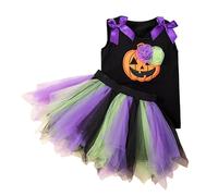 Cokbyavla Ruffled Long Sleeve One-Piece Jumpsuit Dress, Halloween Ghost Festival Cotton Baby Shower Guest Dress Halloween Baby Bat Romper Orange Toddler Animal Costumes F(99Light Green,3-4 Years)