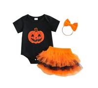 Cokbyavla Shiny Bat Princess Halloween Party Dresses, Halloween Toddler Rose Gold Tulle Flower Girl Dress Jumpsuit Bat Pumpkin Ghost Cute Print Rompers Infant 3-6 Months