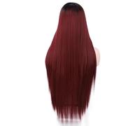 Cokbyavla Short Human Curly Wigs for Women European And Wine Red Medium Parted Long Hair Black Long Straight Female Wig African Long Straight Wig Front Lace Wig Long Curly Hair Fiber Expression (Wine,