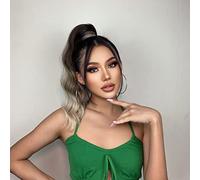 Cokbyavla Short Wig Lace Front Long Brown Gradient Light Gold Clip Curled Ponytail High Temperature Silk Ponytail Women's Wig Braiding Hair Stand (Black, One Size)