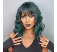 Cokbyavla Silky Hair European And Style Gradient Green Shoulder Length Short Curly Ladies High Temperature Silk Wig Hair Cover For Festival Party Cosplay 35cm / 14inches Hair Turban Towel (Army Green,