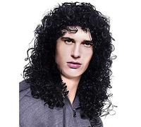 Cokbyavla Stripe Wig Cool Long Black Party Fashion Wig Men's Wig Wig Man Handsome Cruly wig Hair Color Brushes (Black, One Size)