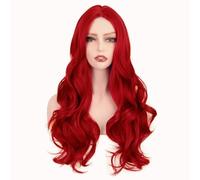 Cokbyavla Stripe Wig Red Women's Long Wavy Wig With Center Curl Natural Looking Heat Impervious Synthetic Fiber Heart Shaped Hair Clips (Red, 54CM)