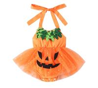 Cokbyavla Toddler Kid Baby Girls Halloween Outfits, Baby Girl Halloween Jumpsuit Tulle Dress Girl White 3 Pcs Pumpkin Costume Big Puffy Dresses Fo Infant 6-12 Months