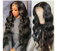 Cokbyavla Transparent Closure Curly African Ladies Small Curly Hair Sets Wavy Curls Wig Can Be Straightened And Bent Natural Looking Long Wavy Human Hair Wig With Lace Front Wig Caps Natural (Black, O