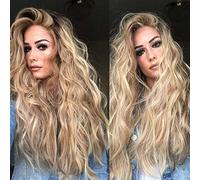 Cokbyavla Transparent Lace Frontal Curly Wig Women Wavy Parting Gold Hair Brazilian Long Temperature High Fiber wig Salon Capes for Hair Stylist (Gold, One Size)