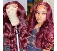 Cokbyavla Weave Ponytails for Women 26inch Wine Red Lace Front Wigs Big Wave Long Curly Wig Ladies Wig Carnival Cosplay Human Hair Wig 30Inch Curly Wig Length Suitable For Party Decoration Hair (Red,