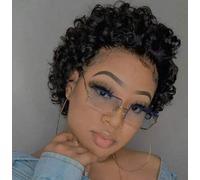Cokbyavla Wig Front Women Black Brazilian Short Wavy Curly Parting High Temperature Fiber Wig Hair Short Curly Wig With Hair Net Electrolysis Hair Removal (Black, One Size)