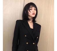 Cokbyavla Wigs for Asian Women Women's Wig Long Hair Inner Buckle Collarbone Hair Cover Adjustable And Slanting Air Bangs Wig French Hair Pin (Black, One Size)