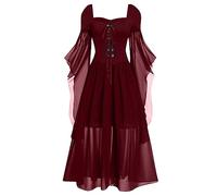 Cokbyavla Women Renaissance Dress,Renaissance Dress Steam Punk Dress Ren Faire Costume Blue Milk Maid Dress for Women Poofy Dresses for Women Women Fairy Costume(Red,XL)