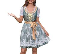 Cokbyavla Womens Adult Off-Shoulder Beer Maid Costume, Oktoberfest Costume Trousers Bavarian Dirndl Dresses 2 Pieces Women German Dirndl Dresses Ren Faire Fairy Dress Green Dress Bee M