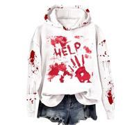 Cokbyavla Womens Blood Splatter Horror Graphic Tee Tops,Halloween Sweatshirt Women Casual Long Sleeve Shirts Halloween Bloody Creepy Cloth Mens Pocket T-Shirts 4XL Hoodies for Teen Girls Funny White