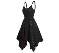 Cokbyavla Women's Halloween Costumes,Red Medieval Dress Renaissance Faire Costume Women Plus Size Peasant Dress Short Black Lace Masquerade Dress Women Vintage 1970s Dress Retro (Black,M)