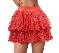 Cokbyavla Women's Skirt Sequin High Waist Bodycon Skirt,Black Sequin Set Wrap Mesh Skirt Shiny Silver Skirt Silver Sequence Skirt 1950S Long Swing Skirts for Women Vintag(16Red,One Size)