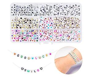 CoKeeSun 1030 Pcs Letter Beads Set with 2 Crystal Elastic Cords, Acrylic Alphabet Beads and Heart Beads for DIY Crafts Jewellery Necklaces Bracelets Making