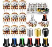 CoKeeSun 111PCS WH148 Rotary Potentiometer Kit, 9 Values B1K-B1M, Single Gang Set with Potentiometer Knobs, Nuts, Washers and Storage Box for DIY Electronics and Repair