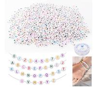CoKeeSun 1200PCS Colourful Acrylic Letter Beads, 0-9, 4x7mm Alphabet Beads for Bracelet Making, A-Z Round Number Bead with 1 Elastic Cord for Jewellery DIY Craft