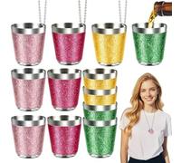 CoKeeSun 12PCS Shot Glasses, 30ml Stainless Steel Shot Glass with Necklace