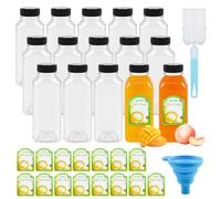 CoKeeSun 15 Pcs Juice Bottles 500ml/16oz, Shot Bottles with Lids Reusable Mini Plastic Bottle Set with Funnel, Cleaning Brushes, Stickers for Storing Juices, Drinks, Milk, Water (Black)