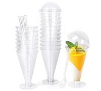 CoKeeSun 20 Pcs Dessert Cups with Lids and Spoons 6oz/170ml Ice Cream Cups Set Reusable Plastic Wineglasses Shaped Dessert Cups for Cake Pudding Mousse Cocktail