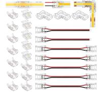 CoKeeSun 25PCS LED Strip Connectors 2 Pin 8mm 5V/12V/24V for COB SMD Lights, Include 10 Straight Center, 5 Strip to Wire Connectors, 3 L Shape, 5 Dual-Ended Extension, 2 Single-Ended Extension