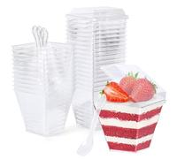CoKeeSun 30 Pcs Dessert Cups with Lids and Spoons, 240ml/8.4oz Square Dessert Cups Set, Reusable Plastic Dessert Pots for Dessert Pudding Mousse Ice Cream Cheesecake