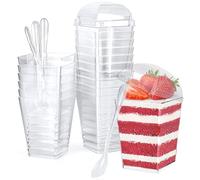 CoKeeSun 30 Pcs Dessert Cups with Lids and Spoons, 5.6 oz/160 ml Square, Transparent, Reusable Plastic Dessert Cups for Dessert with Pudding Mousse Ice Cream