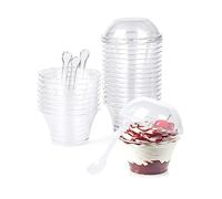 CoKeeSun 30 Pcs Dessert Cups with Lids and Spoons 5oz/140ml Round Dessert Cups Set Reusable Plastic Dessert Pots for Dessert Pudding Mousse Ice Cream Cheesecake