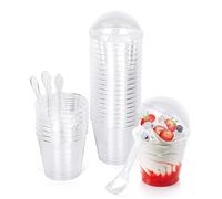 CoKeeSun 30 Pcs Round Dessert Cups with Lids and Spoons, 160ml/5.6oz Reusable Plastic Dessert Pots for Pudding, Mousse, Ice Cream, Cheesecake